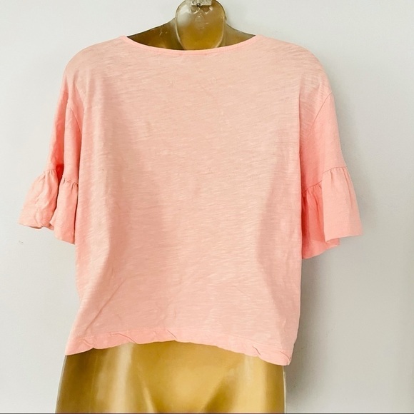 Pink Flounce Sleeve Top Ruffle Short Sleeve Blouse Size Small Casual Chic - Picture 5 of 6